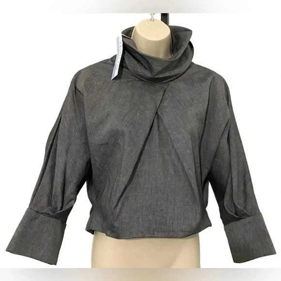 New Tish Cox Linen Blend Crop Blouse Top - Picture 2 of 14